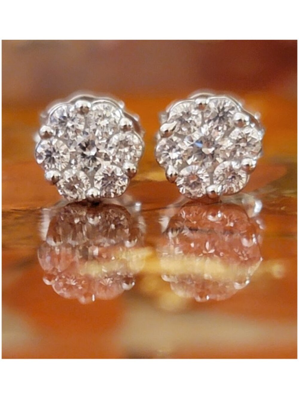 Lab Grown Diamond Cluster Stud Earrings White Gold NWT - Picture 2 of 12
